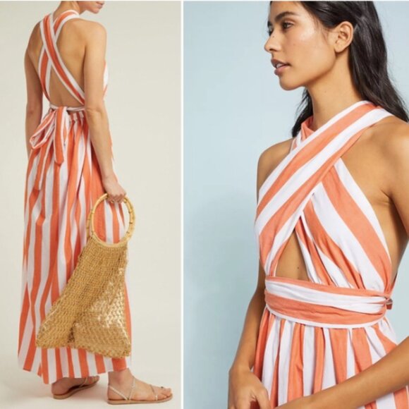 Mara Hoffman Orange and White Striped Maxi Dress - Picture 4 of 6